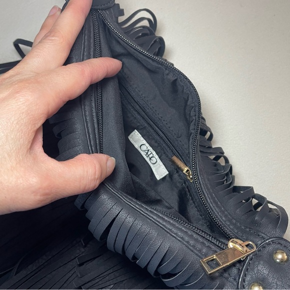 Cato Black Fringe Crossbody Bag Boho Tassel Faux Leather Festival - Picture 4 of 10